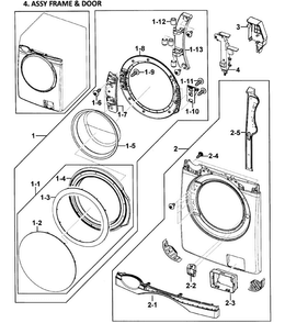 Door Assy Diagram and Parts List for WF419AAU XAA-00 Samsung Washer
