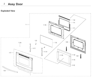 Door Diagram and Parts List for NE59J7630SB AA-0002 Samsung Range