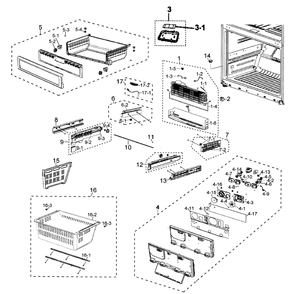 Freezer Parts Diagram and Parts List for RF26XAEWP/XAA  Samsung Refrigerator
