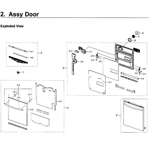 Door Diagram and Parts List for DW80K7050US AA-0000 Samsung Dishwasher