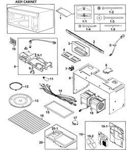 Cabinet 1 Assy Diagram and Parts List for SMH8165ST XAA-0001 Samsung Microwave
