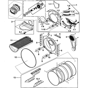 Drum Assembly Diagram and Parts List for DV317AGW XAA-00 Samsung Dryer