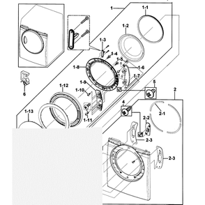 Door Assembly Diagram and Parts List for DV218AGW XAA-0000 Samsung Dryer