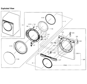 Front Assy Diagram and Parts List for DV393ETPARA A1-0001 Samsung Dryer