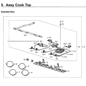Cooktop Diagram and Parts List for NX58M6650WG AA-00 Samsung Range