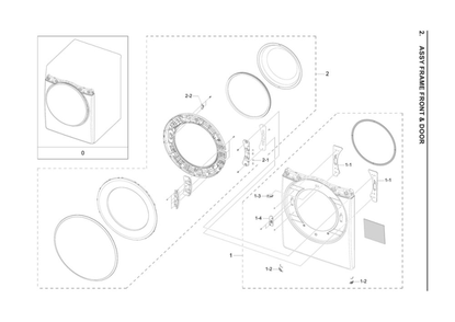 Front Frame And Door Assembly Diagram and Parts List for DVE45R6100V A3-00 Samsung Dryer