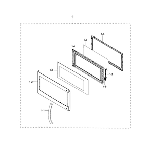 Door Assembly Diagram and Parts List for ME16H702SEW AA-0000 Samsung Microwave