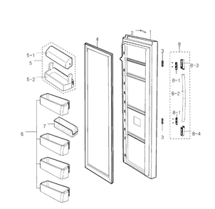 Right Door Diagram and Parts List for RS2530BBP XAA-0000 Samsung Refrigerator
