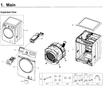 Main Asy Diagram and Parts List for WF350ANP XAA-0004 Samsung Washer
