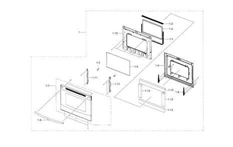 Door Diagram and Parts List for NE597R0ABSR AA-0002 Samsung Range