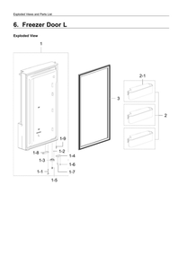 Left Freezer Door Assembly Diagram and Parts List for RF22K9381SR AA-02 Samsung Refrigerator