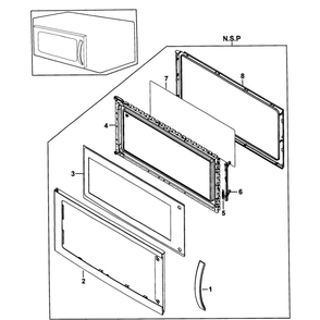 Door Assembly Diagram and Parts List for SMH9151W XAA-0000 Samsung Microwave