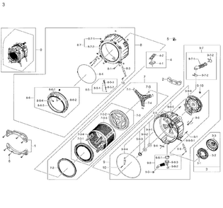 Tub & Drum Diagram and Parts List for WF42H5200AP A2-0000 Samsung Washer