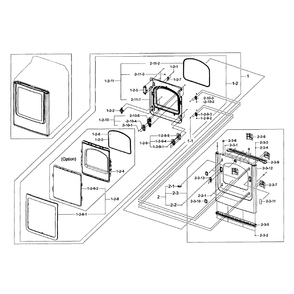 Frame Front And Door Diagram and Parts List for DV422GWHDWR AA-0000 Samsung Dryer