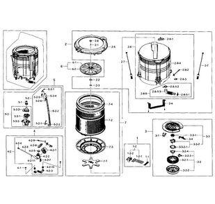 Tub Assy Diagram and Parts List for WA5451ANW XAA-0001 Samsung Washer