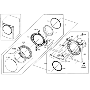 Front / Door Assembly Diagram and Parts List for DV448AEW XAA-03 Samsung Dryer