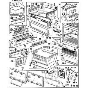 Freezer Diagram and Parts List for RF266ADBP XAA-00 Samsung Refrigerator