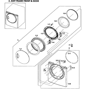 Front / Door Assembly Diagram and Parts List for DV218AEB XAA-01 Samsung Dryer