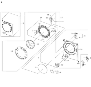 Frame Front & Door Diagram and Parts List for WF42H5200AP A2-0000 Samsung Washer