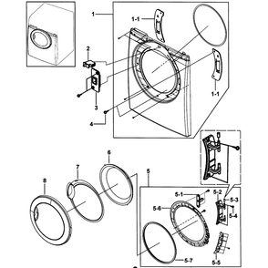 Door Assembly Diagram and Parts List for DV2C6BGW XAA-00 Samsung Dryer