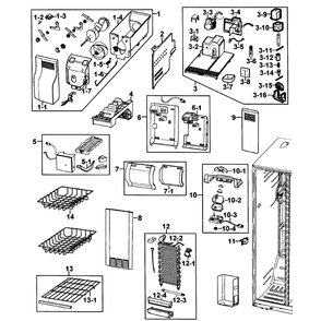 Freezer Diagram and Parts List for RS2630SH XAA-0000 Samsung Refrigerator
