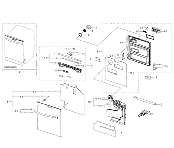 Door Diagram and Parts List for DW80H9950US AA-0001 Samsung Dishwasher