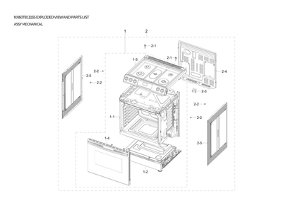 Mechanical Assembly Diagram and Parts List for NX60T8111SS AA-00 Samsung Range