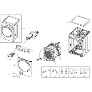 Main Assembly Diagram and Parts List for WF455ARGSGR A2-0000 Samsung Washer