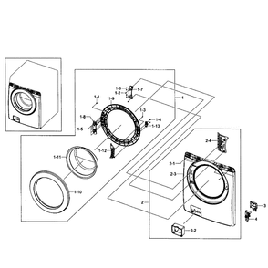 Door Assembly Diagram and Parts List for WF363BTBEUF A1-01 Samsung Washer