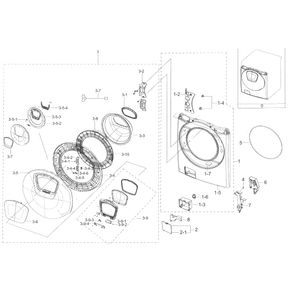 Frame Front And Door Diagram and Parts List for WF45K6500AW A2-0000 Samsung Washer