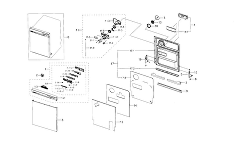 Door Diagram and Parts List for DW80J3020UW AA-0000 Samsung Dishwasher