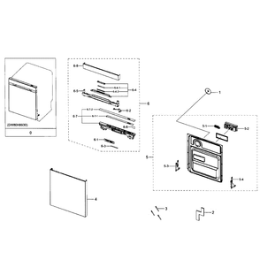 Door Assembly Diagram and Parts List for DW80H9930MO AA-00 Samsung Dishwasher