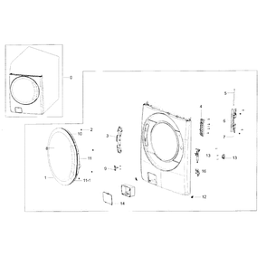 Frame Front And Door Diagram and Parts List for WF56H9100AG A2-0001 Samsung Washer