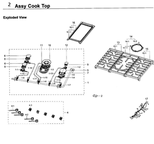 Cooktop Diagram and Parts List for NA36K7750TG AA-0000 Samsung Cooktop
