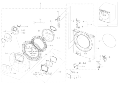Frame Front & Door Diagram and Parts List for WF45K6500AW A2-0000 Samsung Washer