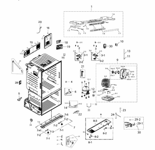 Cabinet Assy Diagram and Parts List for RF221NCTASP AA-0000 Samsung Refrigerator