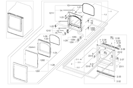 Frame Front & Door Diagram and Parts List for DV400GWHDWR AA-0000 Samsung Dryer
