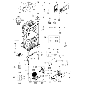 Cabinet Assembly Diagram and Parts List for RF25HMEDBSR AA-0001 Samsung Refrigerator