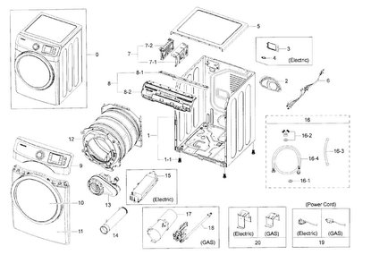 Main Assy Diagram and Parts List for DV42H5200GF A3-0000 Samsung Dryer