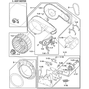 Motor Assembly Diagram and Parts List for DV409AEW XAA-0000 Samsung Dryer