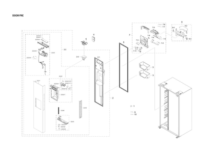Freezer Door Parts Diagram and Parts List for RS22T5561SR AA-00 Samsung Refrigerator