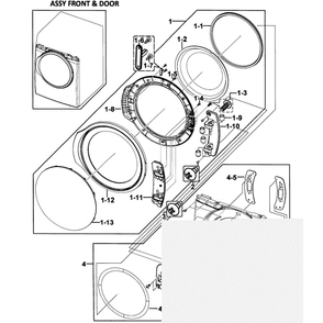 Door Assembly Diagram and Parts List for DV350AGR XAA-0000 Samsung Dryer