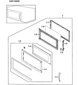 Door Assy Diagram and Parts List for SMH8165ST XAA-0001 Samsung Microwave