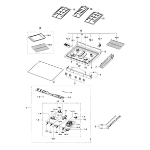 Cook Top Diagram and Parts List for NX58H5600SS AA-0000 Samsung Range