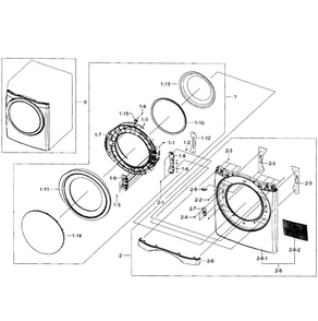 Front/door Assy Diagram and Parts List for DV435GTGJWR A1-0001 Samsung Dryer