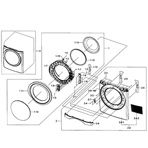Front Assembly Diagram and Parts List for DV455EVGSWR AA-02 Samsung Dryer