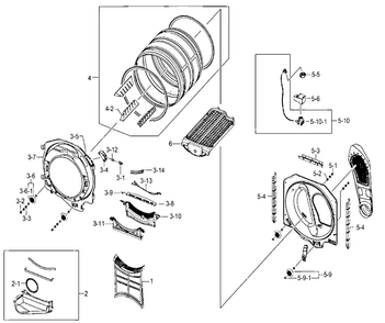 Drum Parts Diagram and Parts List for DV520AEW XAA Samsung Dryer