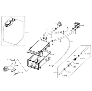 Drawer Housing Diagram and Parts List for WF361BVBEWR A1-0001 Samsung Washer