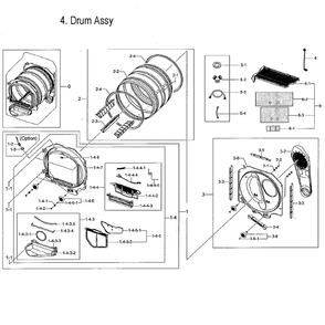 Drum Assembly Diagram and Parts List for DVE52M7750V A3-00 Samsung Dryer