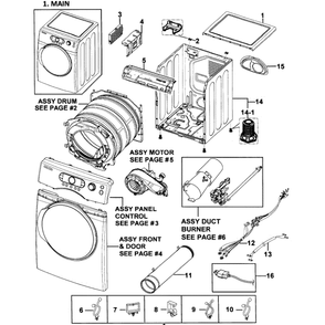 Main Assembly Diagram and Parts List for DV328AGW XAA-00 Samsung Dryer